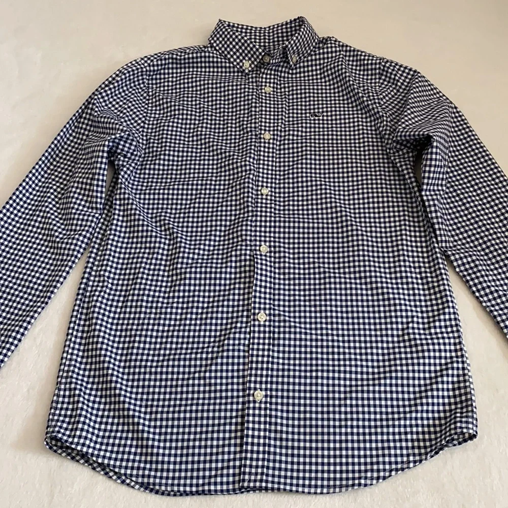 Vineyard Vines | Performance Gingham Button Down Nylon Whale Shirt Blue (L/16) - Picture 6 of 16